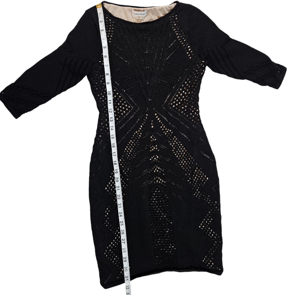 Calvin Klein Black Illusion Lace Bodycon Dress Size Petite Medium Geometric - Picture 13 of 16